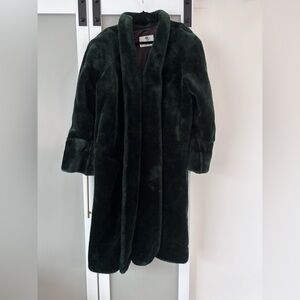 Vintage Elegant Dark Emerald Green Faux Fur Coat